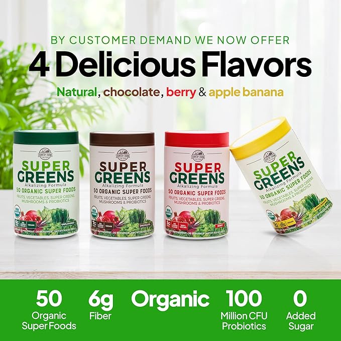 COUNTRY FARMS Super Greens Natural Flavor, 50 Organic 60 Servings, 900g
