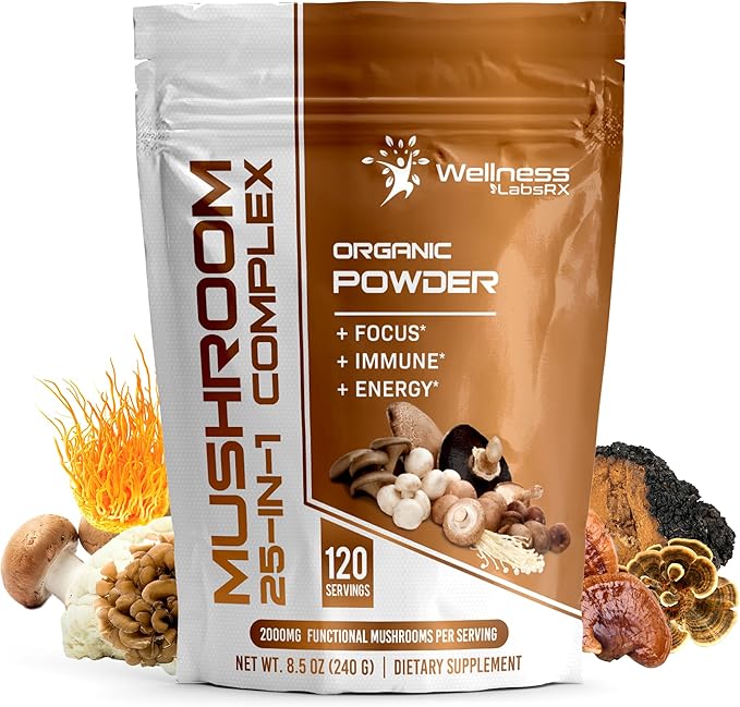Mushroom Powder, 25 in 1 Mushrooms 2000mg - 25 Superfood 120 Servings