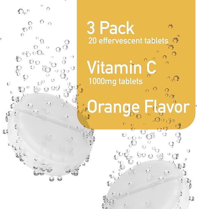 Effervescent Vitamin C 1000mg Dietary Supplement, 3-Pack, 60 Tablets
