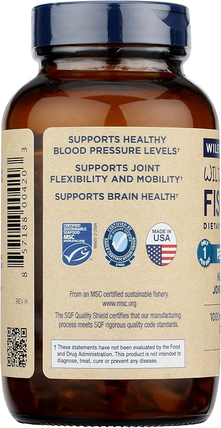 Wiley's Finest Wild Alaskan Fish Oil Peak EPA - Triple Strength Peak EPA and DHA - 1000mg Omega-3s, SQF-Certified - 120 Softgels (120 Servings)