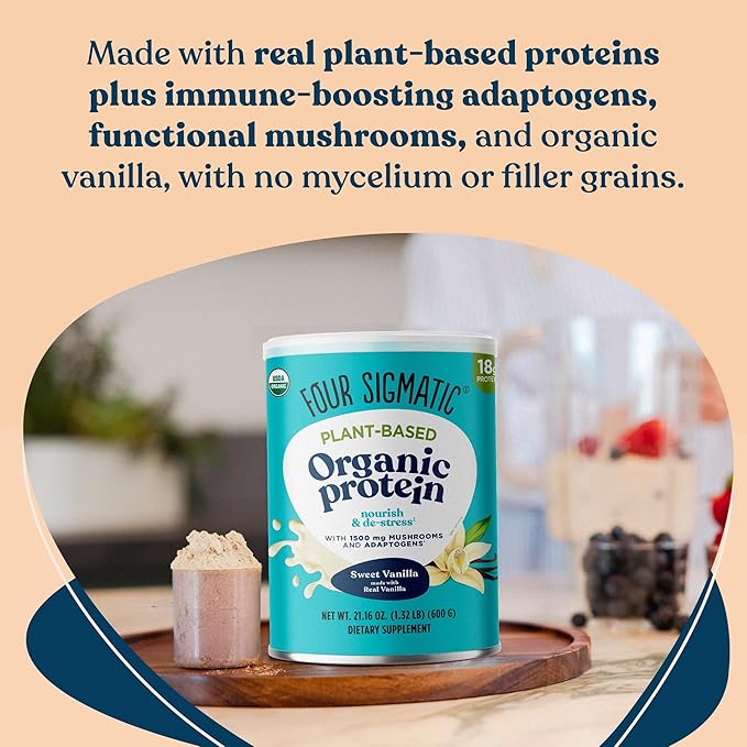 Four Sigmatic Organic Vegan Protein Powder 18g Plant-Based 21.16oz, 15 15 Servings