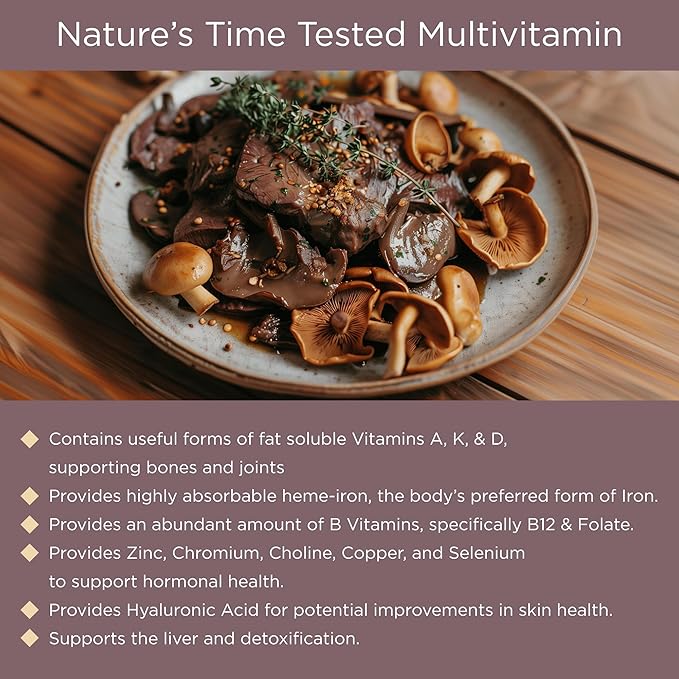 Grass Fed Beef Liver with Reishi 4500mg Iron, B12, Energy, 180 Capsules