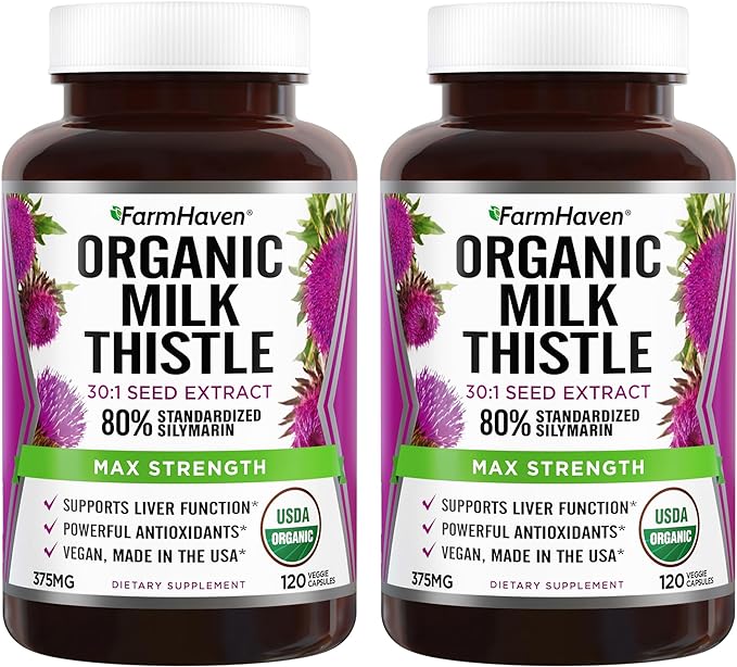 FarmHaven USDA Organic Milk Thistle Capsules 30X Concentrated 80% Silymarin 240 Veggie