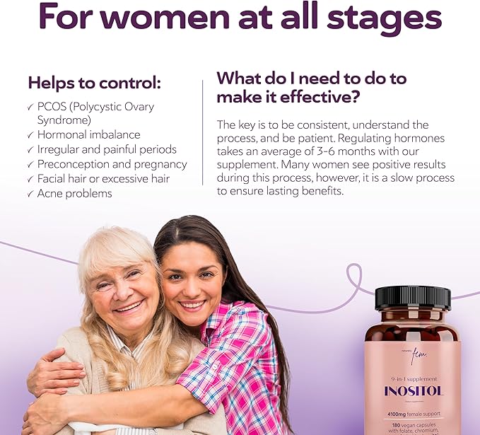 Myo-Inositol & D-Chiro Inositol Supplement for Women | PCOS 4100MG (40:1 Ratio) | Hormonal Balance, Fertility, Preconception, Pregnancy & Ovarian Support | 1 Month Supply | Vegan Capsules