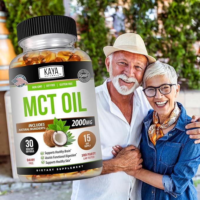 Kaya Naturals MCT Oil 2000mg - Non-GMO, Soy-Free, Gluten-Free - Brain, Digestive & Skin Health - 30 Softgels