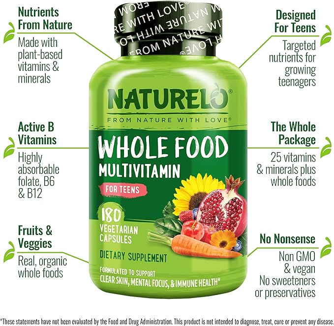 NATURELO Whole Food Multivitamin for Teens 180 Capsules