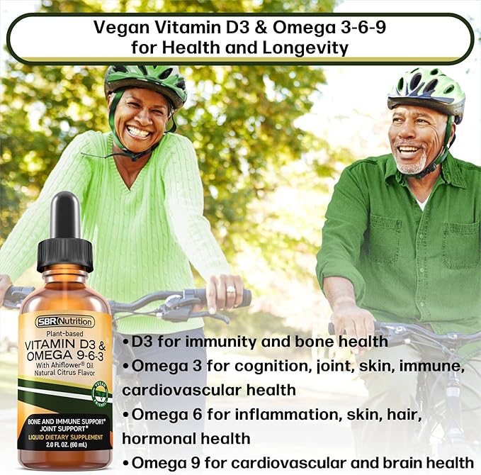 SBR Nutrition Plant-Based Vitamin D3 and 3-6-9 Liquid 2oz (60mL), (60mL), 30 30 Servings