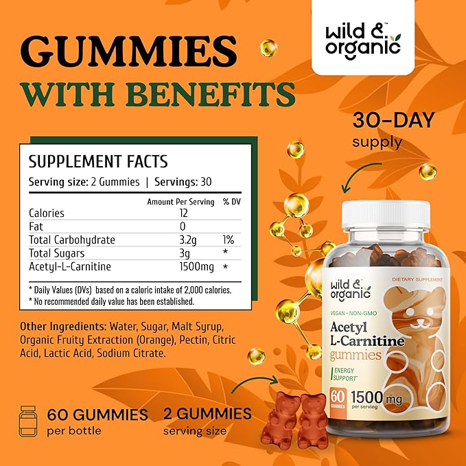 Wild & Organic Acetyl L-Carnitine Gummies 1500mg ALCAR 60 Chews