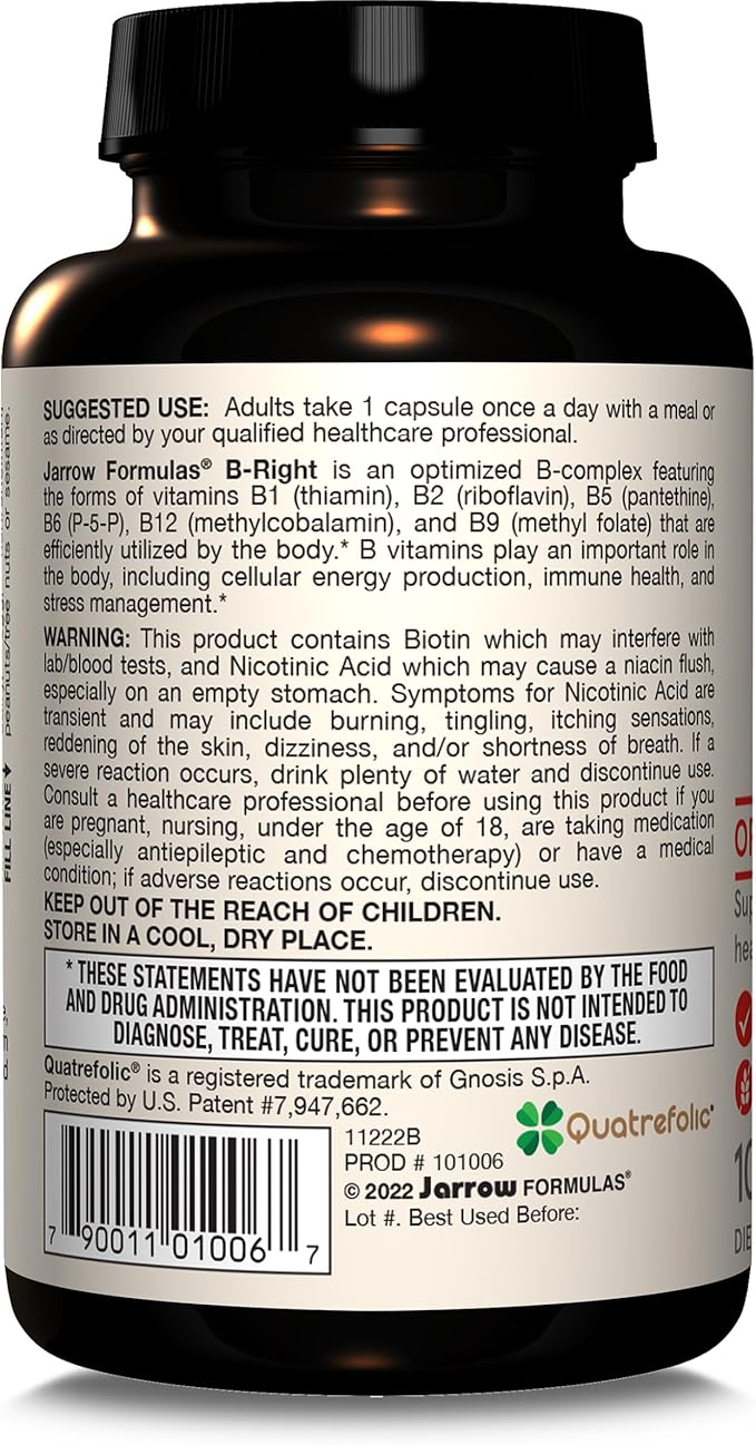 Jarrow Formulas B-Right Optimized B-Complex, Dietary 100 Veggie 100 Day 12