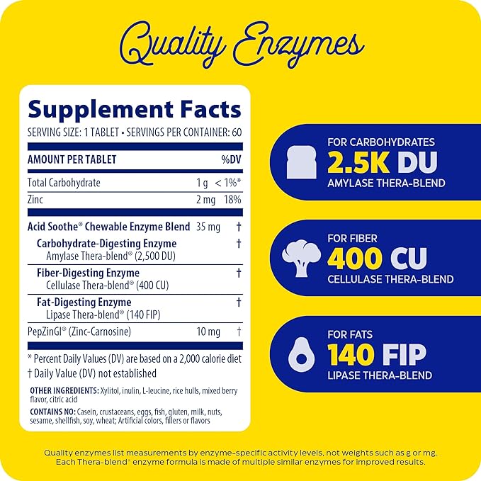 Enzymedica, Acid Soothe Chewable, Promotes Relief 60 Tablets (60 Servings)