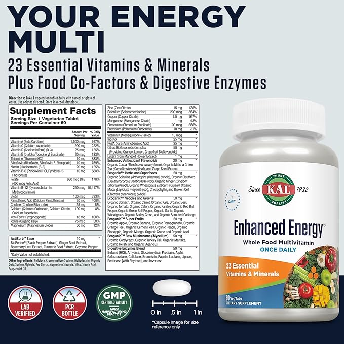 KAL Enhanced Energy Tablets, 60 Count