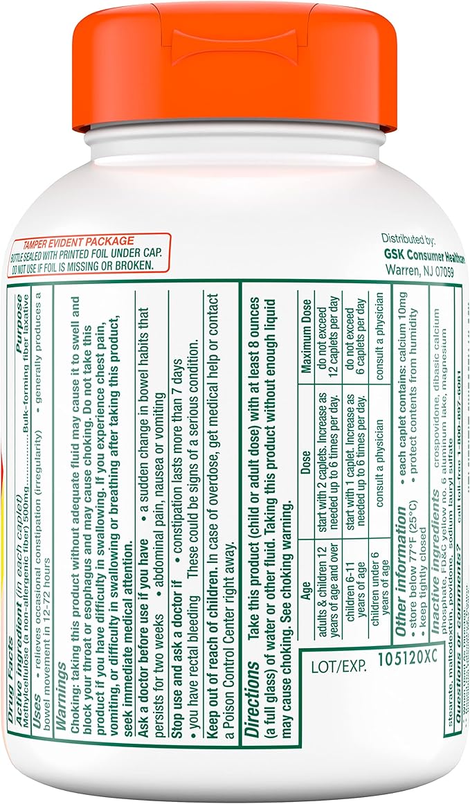 Citrucel Fiber Therapy Caplets for Irregularity, Easy to Swallow Methylcellulose , 180 Count