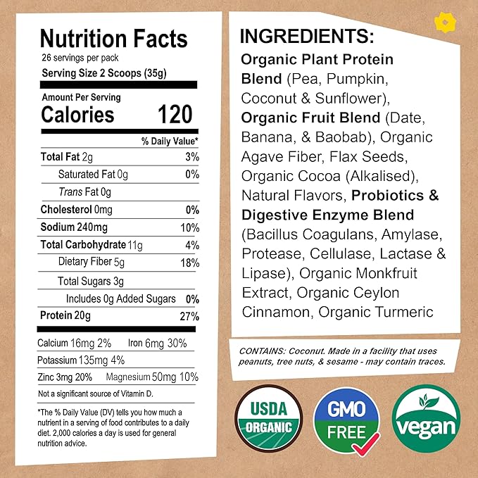 EarthChimp Organic Vegan Protein Powder 26 Servings 32 Oz
