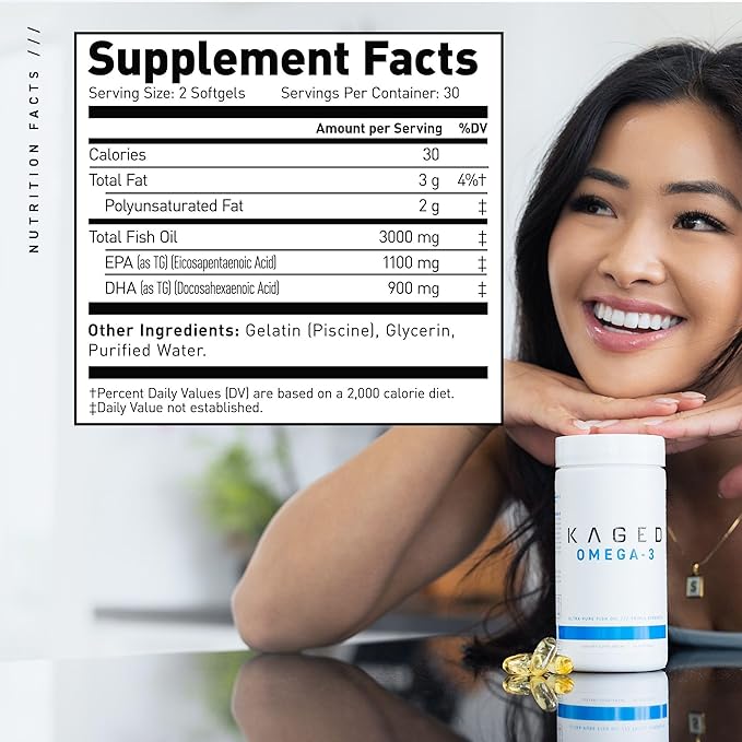 Kaged Omega 3 Fish Oil Supplement 3000mg Omega 3 Fatty 60 Pills