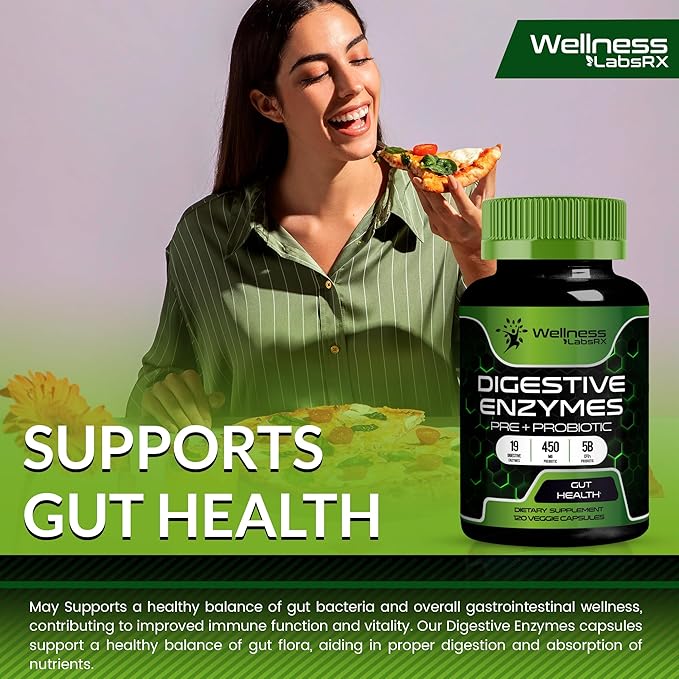 Digestive Enzymes with Probiotics and Prebiotics 450mg - 5 Billion 120 Count