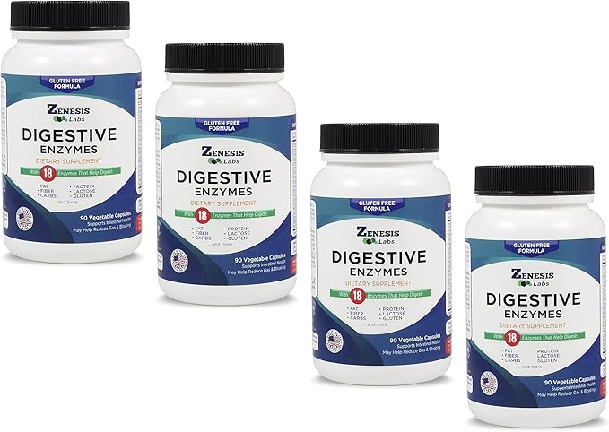 Digestive Enzymes - with Amylase, Bromelain, 14 Other 360 Capsule (4 Bottle 90 Capsules/Bottle)