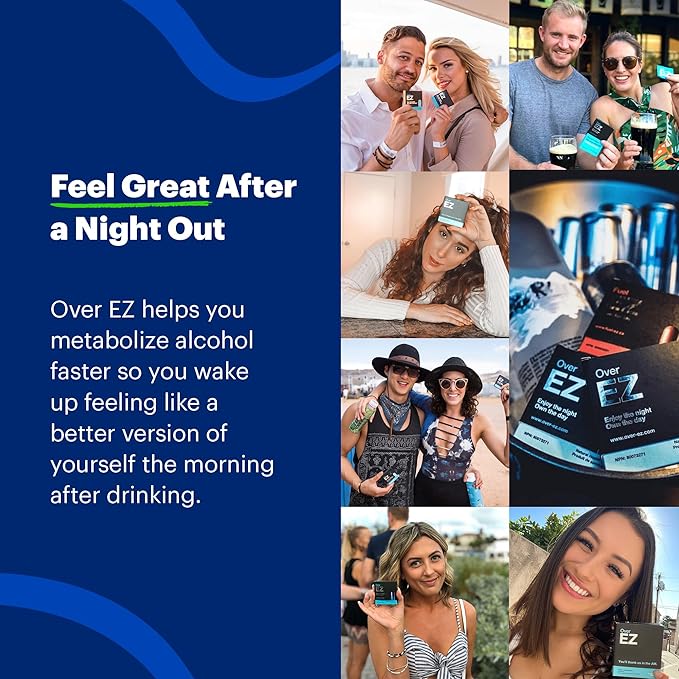 OVER EZ Pre-Drink Supplement - Party Recovery & Prevention Pills for a Night Out & Better Mornings (12 Capsules) & Milk Thistle, Amino Acids, Vitamin Bs