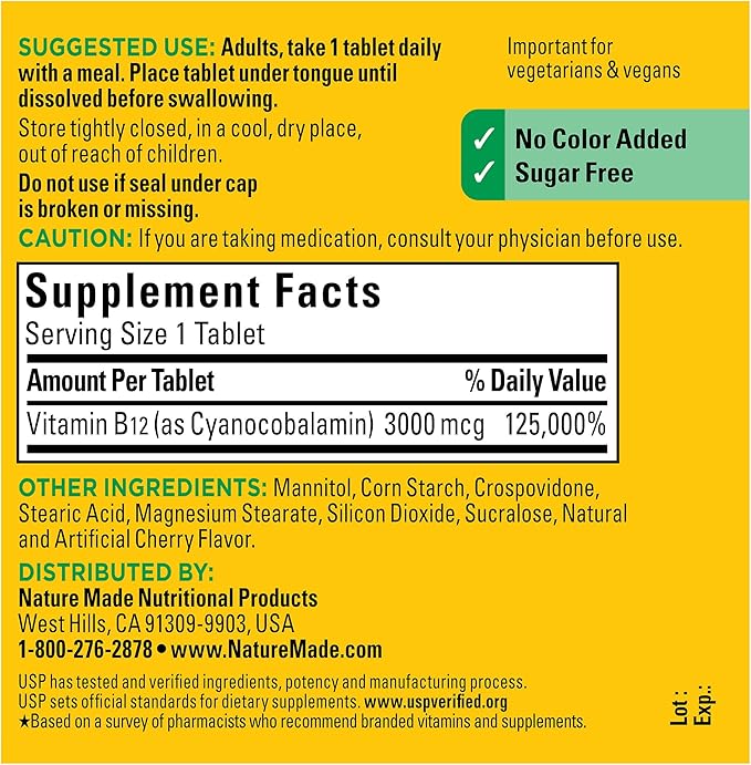 Nature Made Vitamin B12 3000 mcg, B12 for 40 Sugar 40 Day