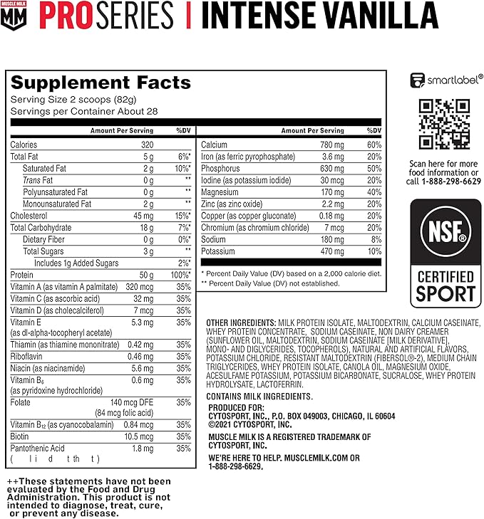 Muscle Milk Pro Series Protein Powder 5 Pound, 28 Servings, 50g Protein, 3g Sugar, 20 Vitamins