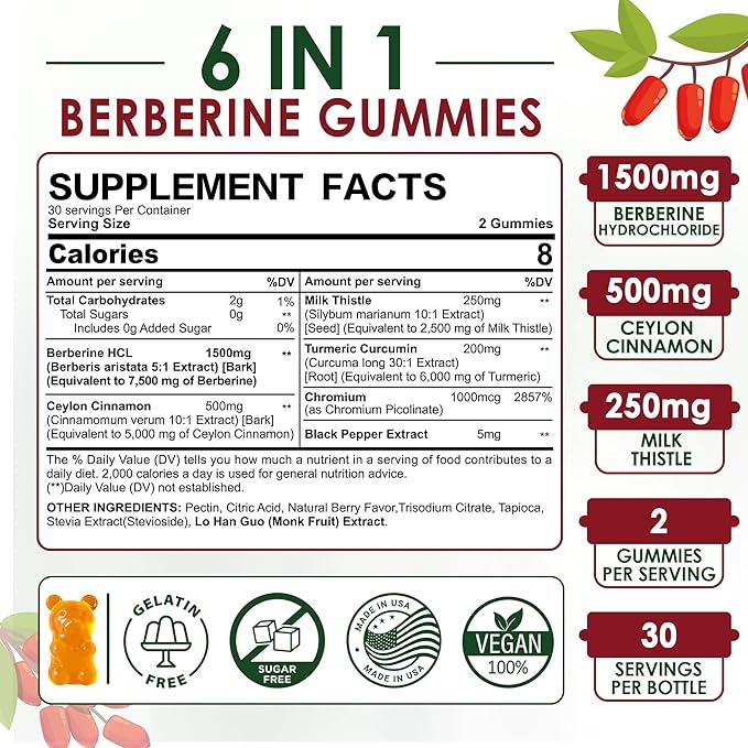 Berberine Supplement 1500mg, Sugar Free Berberine 60 Cts