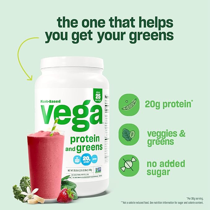 Vega Protein and Greens Protein Powder, Vanilla 20g Plant 1.2 lbs