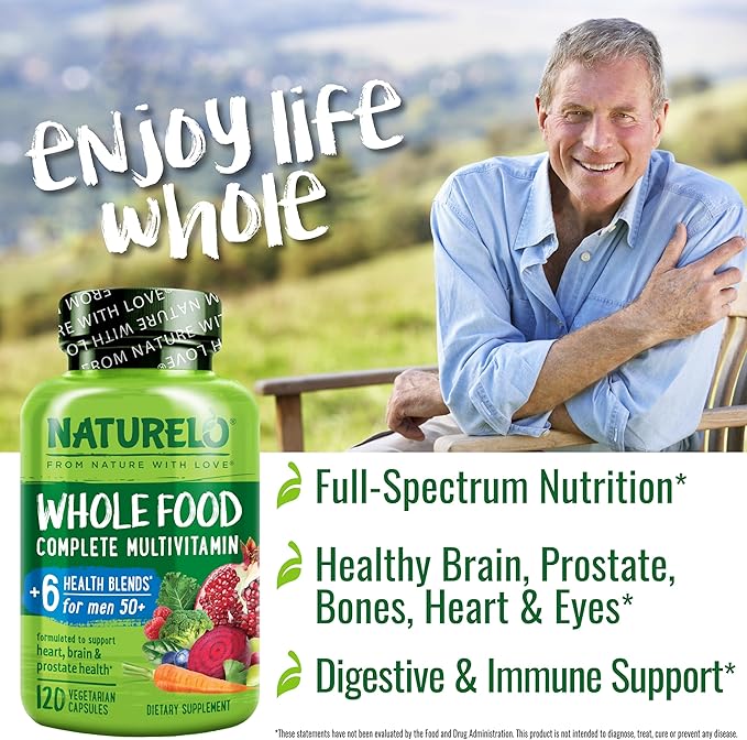 NATURELO Whole Food Multivitamin for Men 50+ 120 Capsules