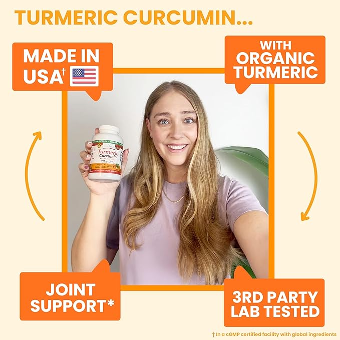 Turmeric Curcumin with Black Pepper - Organic Turmeric Powder - 200 Capsules - 1965mg Extra Strength, Joint Support Supplement - High Absorption, BioPerine Extract, High Potency, Vegan - Made in USA