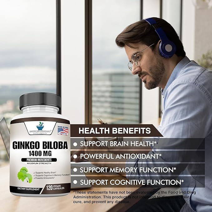 Ginkgo Biloba 1400mg, Organic Ginkgo Biloba, 120 Veg