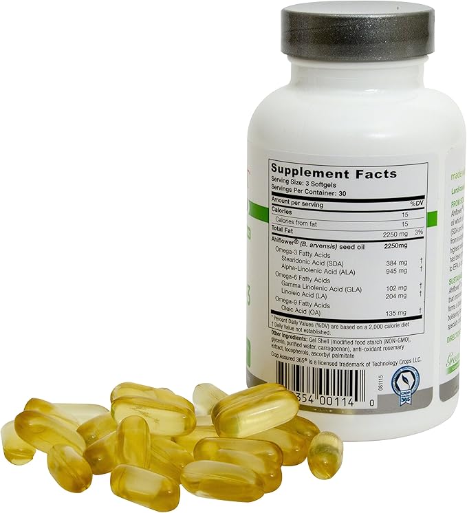 Greens First PRO Ahiflower Oil Vegan Omega-3-2250 mg - Contains Omega-3 Stearidonic Acid SDA - Gamma Linolenic Acid GLA - No Soy or Corn Oil - Non-GMO - 30 Day Supply