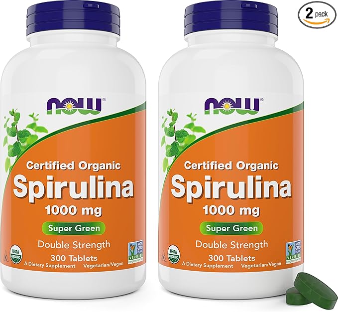 NOW Foods Organic Spirulina 1000mg Tablets 300 Count 2) - 1000 mg B-12 and
