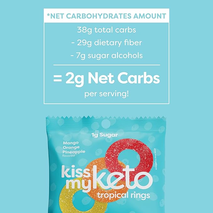 Kiss My Keto Gummies Candy – Low Carb Candy Gummy Rings, Keto Snack Pack – Healthy Candy Gummys – Vegan Candy, Keto Gummy Candy – Keto Candy Gummies (6-pack)