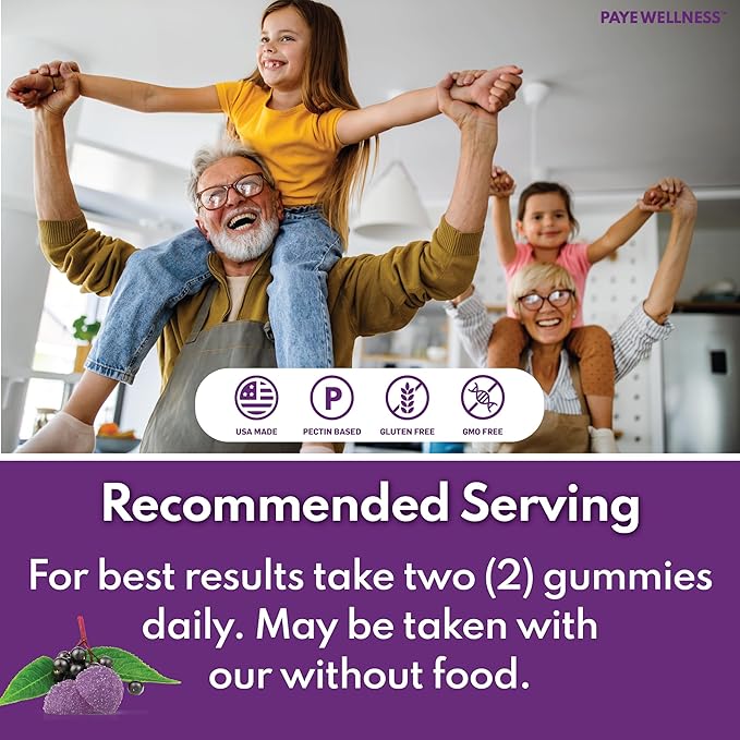 Elderberry Gummies Immune Support, Daily Support for Kids and Adults*, with Sambucus Elderberry, Zinc, Vitamin C, D3, B6, B12, Plus - Dietary Supplement - 140 Count
