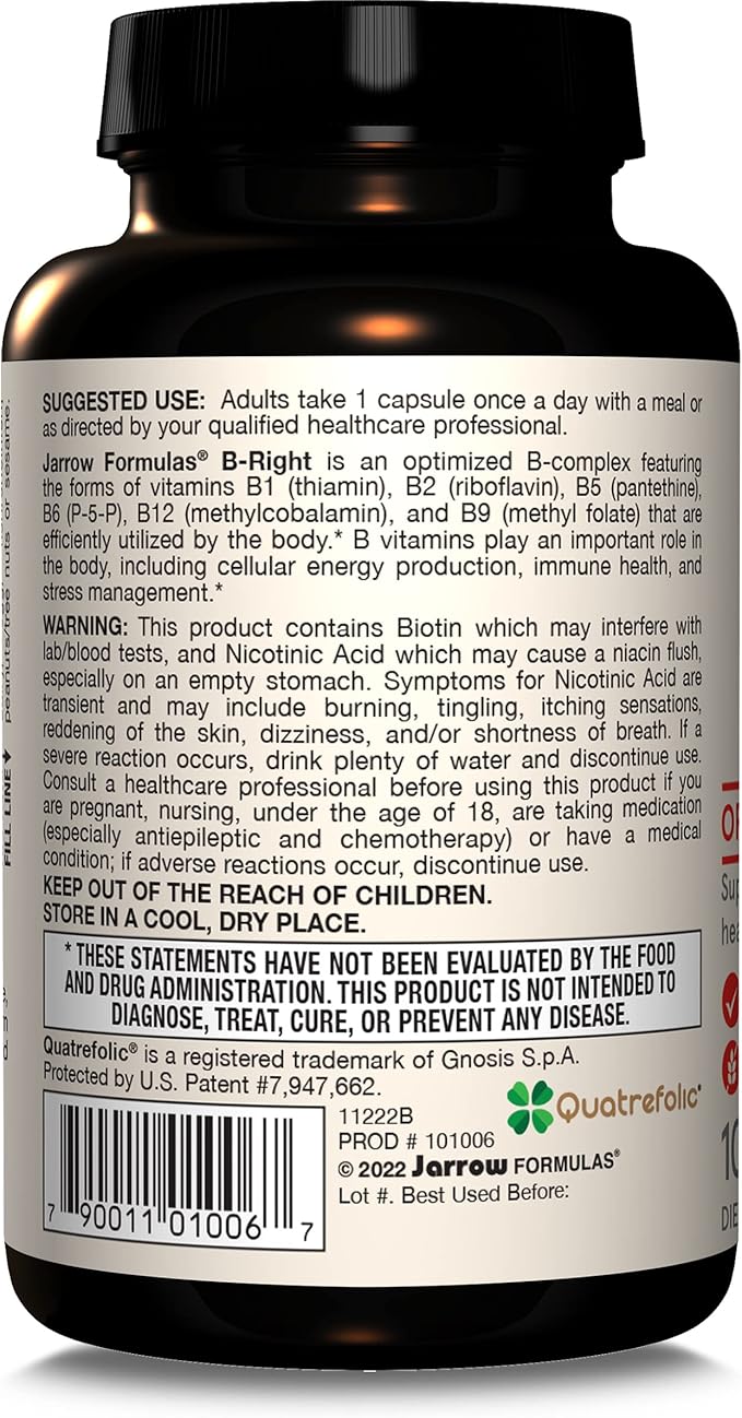 Jarrow Formulas B-Right Optimized B-Complex, Dietary 100 Veggie 100 Day
