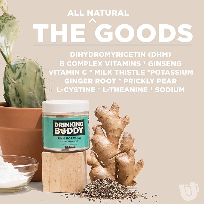 Drinking Buddy (3pack, After-Drinking Aid with DHM, Prickly Pear, L-Cystine and L-Theanine, Milk Thistle, B-Vitamins, Ginger