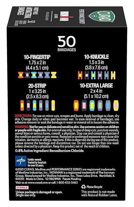 CURAD Performance Series IRONMAN Antibacterial Bandages, 50 Count