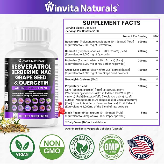 Resveratrol 6000mg Quercetin 4000mg Berberine 2000mg 3000mg -
