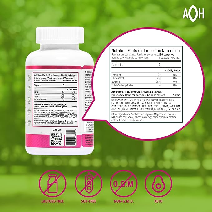Hormone Balance for Women - Adaptogens Supplement - Vitex, Ginseng and Cat’s Claw – Vegan, Gluten and Dairy Free (180 Capsules / 700 mg)