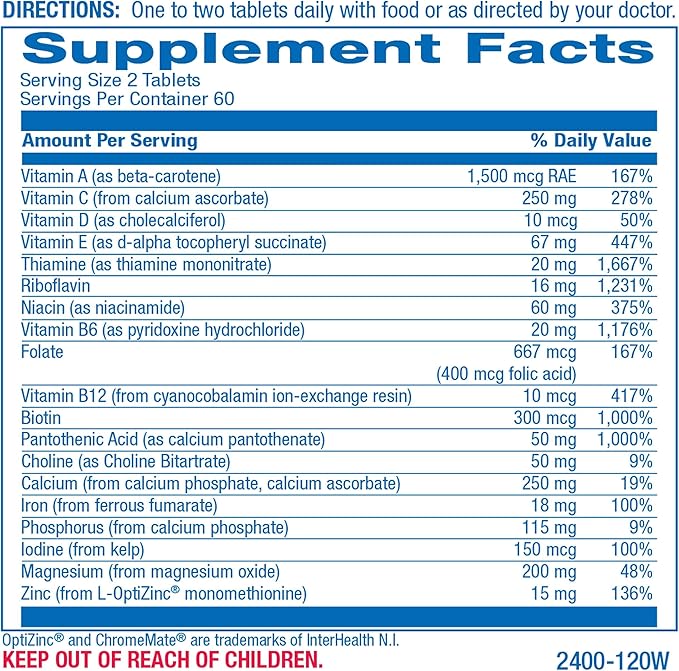 Anabolic Laboratories Daily Multivitamin for Men and Women - 120 AVED Daily Multi Vitamin and Minerals Supplement Tablets with Iron for Daily Health
