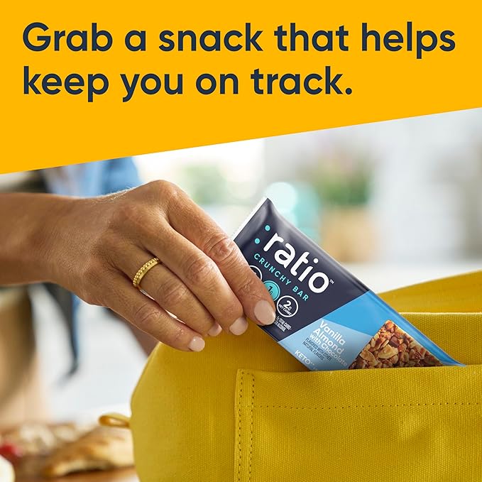 Ratio Crunchy Protein Bar, Vanilla Almond With Chocolate, 11g Protein, Keto Friendly, 5.8 oz (4 Bars)