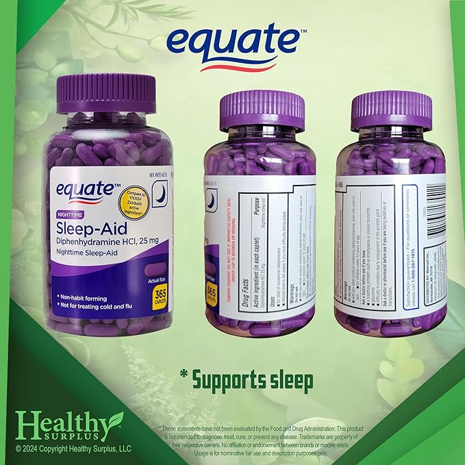 Equate Sleep-Aid Diphenhydramine HCI 25 mg 365 Caplets