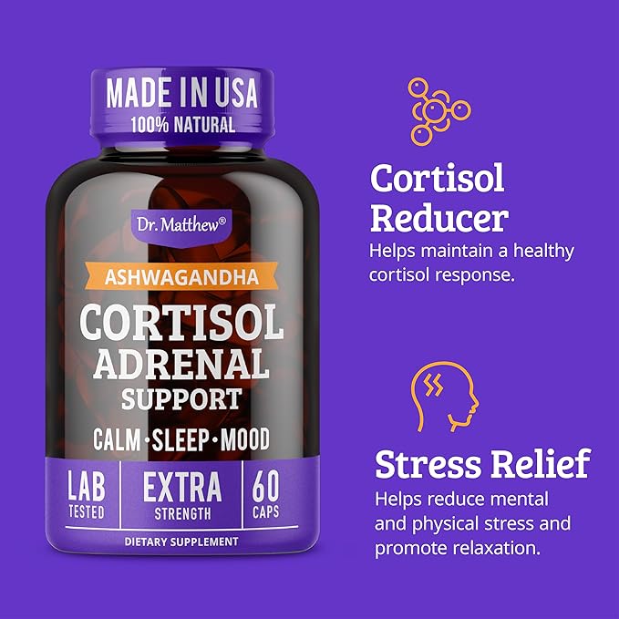 Dr. Matthew Cortisol Reducer & Adrenal Support Supplement with Ashwagandha, Rhodiola & Ginseng – A Detox Cocktail to Lower Cortisol & Support Relaxation, Calm & Restful Sleep