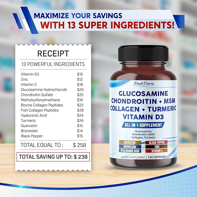 Glucosamine 600mg Chondroitin 100mg MSM 50mg 6000mg Turmeric 3000mg -