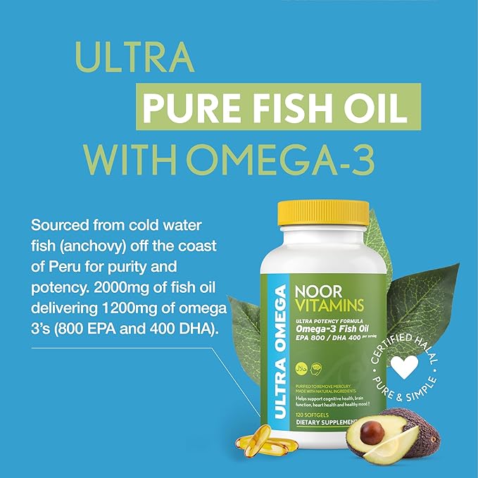 Noor Vitamins Halal Fish Oil, Halal 3 Wild (800 mg 400 mg (120 count)
