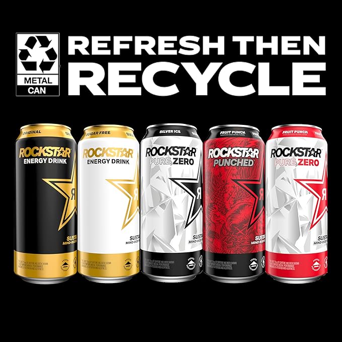 Rockstar, Boom Energy Drink with Caffeine and Taurine Packaging May Vary, Whipped Strawberry, 16 Fl Oz (Pack of 12)
