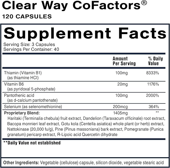 Quicksilver Scientific Clear Way Cofactors - Body Detox Cleanse Support with Vitamin B1, Dandelion Extract, Quercetin & Nattokinase Enzyme - Antioxidant Cleanse to Support Gut Health (120 Capsules)