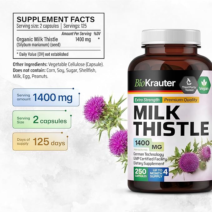 MAUWE HERBS Milk Thistle Organic Capsules 250 Vegan 1400 mg