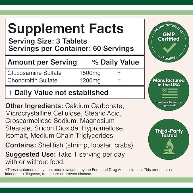Glucosamine Chondroitin Triple Strength (1,500mg Glucosamine 1,200mg Chondroitin) 180 Tablets,