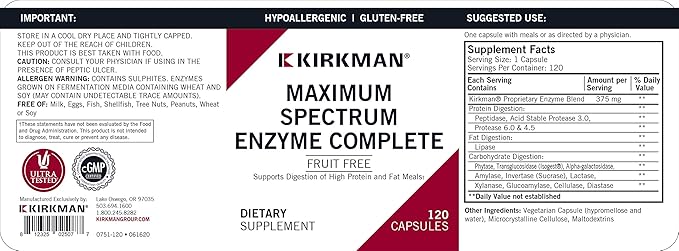 Maximum Spectrum Enzyme Complete, 120 Capsules, Kirkman Labs