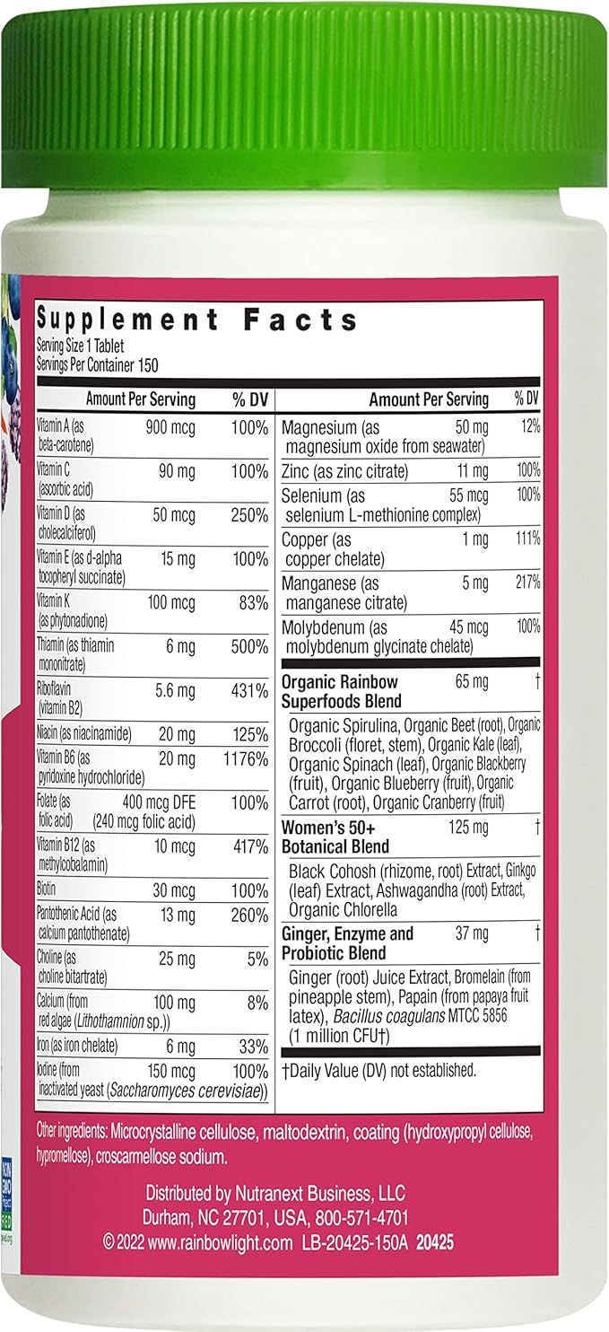 Rainbow Light Multivitamin for Women 50+, 50+ Multivitamin 150 Tablets