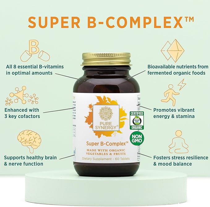 PURE SYNERGY Super B-Complex B12, Niacin, (60 Tablets)